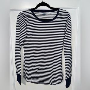 Old Navy navy blue and white striped thermal tshirt